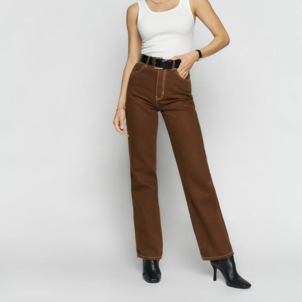 Reformation Cowboy High Rise Straight Jeans in Chocolate